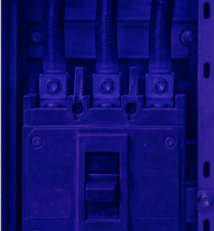 follow-up comparison, same subject. Two thermal views of the same breaker connections: before corrective work, one termination shows a localized warm pattern; in the follow-up comparison the same connections show an even surface pattern.